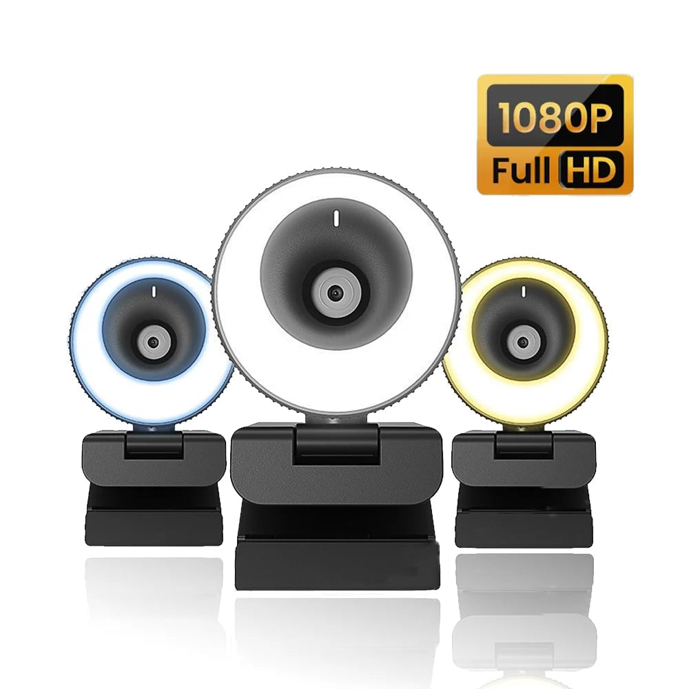 1080P Webcam Live Streaming Fill Light Web Cam for Pc USB Camera Auto Focal 60FPS for Online Study Conference Video Recording