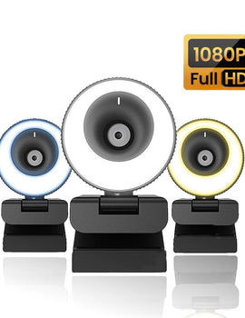 1080P Webcam Live Streaming Fill Light Web Cam for Pc USB Camera Auto Focal 60FPS for Online Study Conference Video Recording