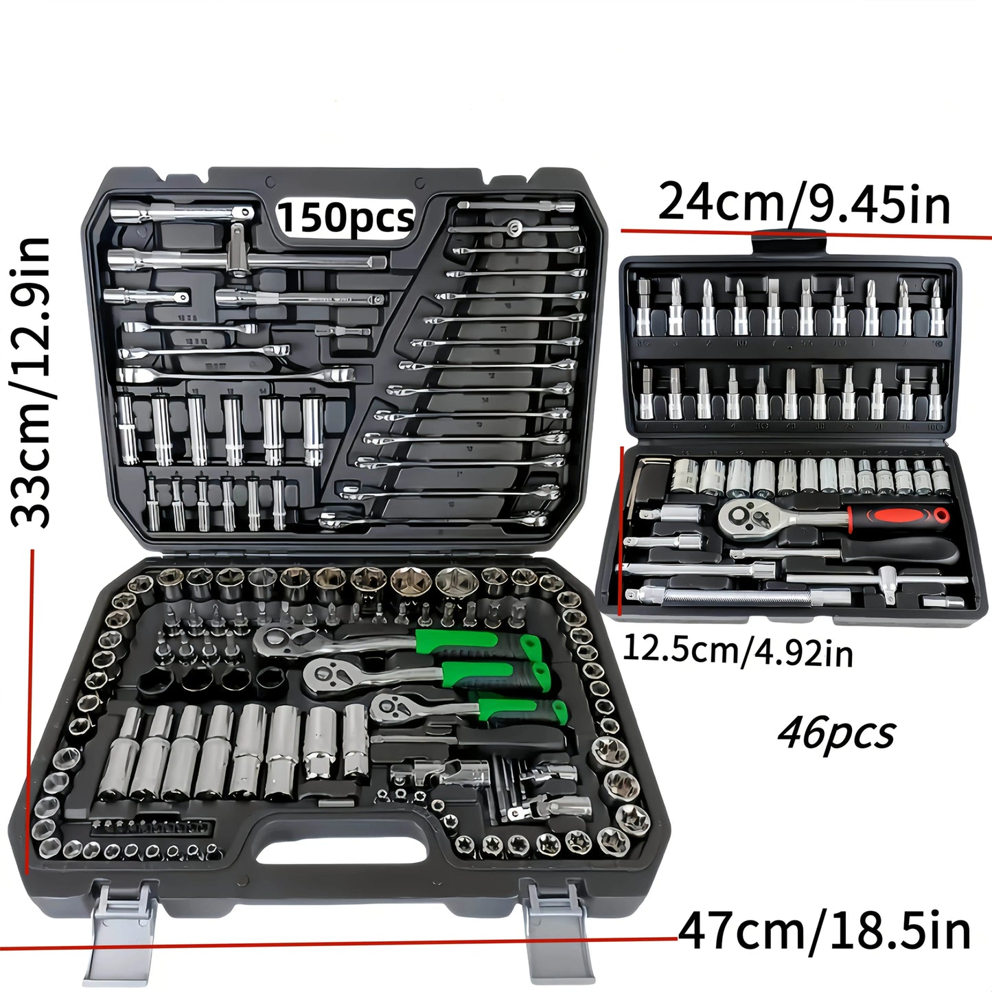 150/46Pcs Auto Mechanical Repair Tool Set Socket Wrench & Ratchet Combination Toolkit Carbon Steel Hand Tools for Car & Home Maintenance