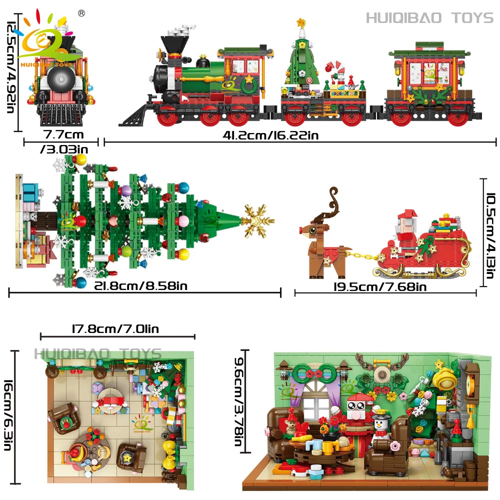 Christmas 24 Day Countdown Calendar Tree Santa Claus Train Model Building Block DIY Bricks Toys for  Adult Gift