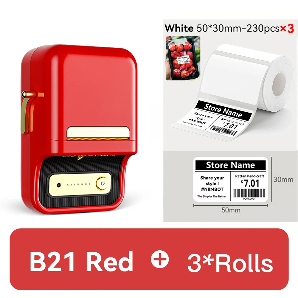 B21 Mini Thermal Label Printer, Bluetooth Wireless Barcode Label Maker, Portable Inkless Sticker Printer for Business & Office