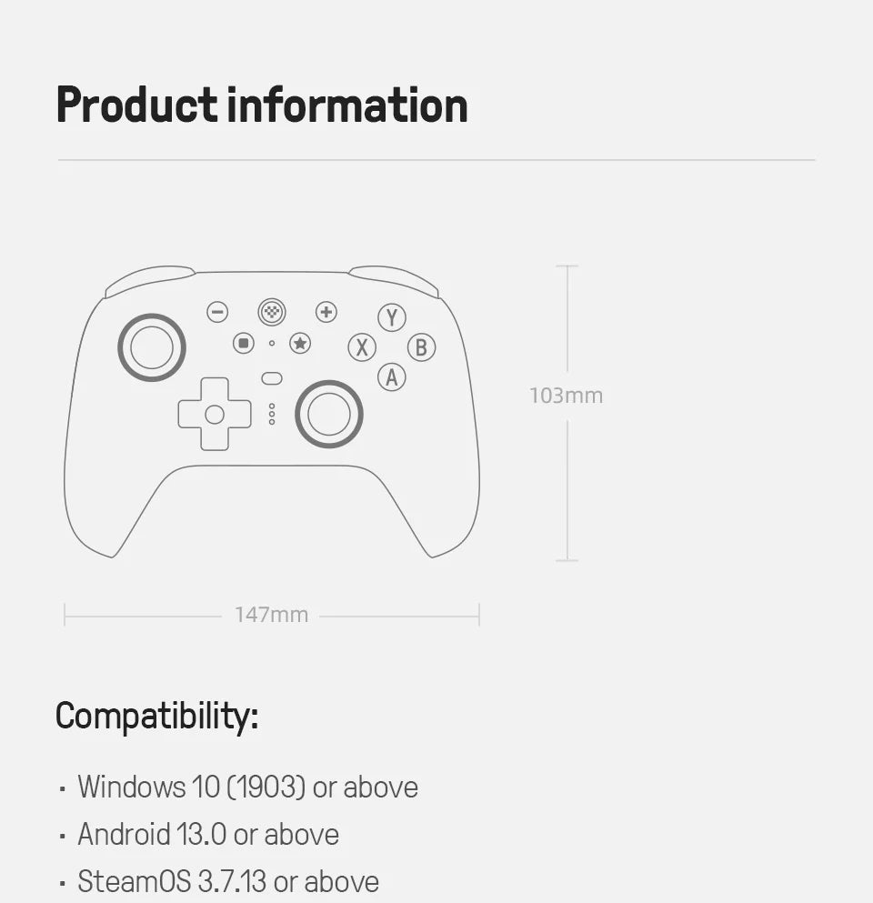 Wireless Gaming Controller with TMR Joysticks and Charging Dock for PC and Android