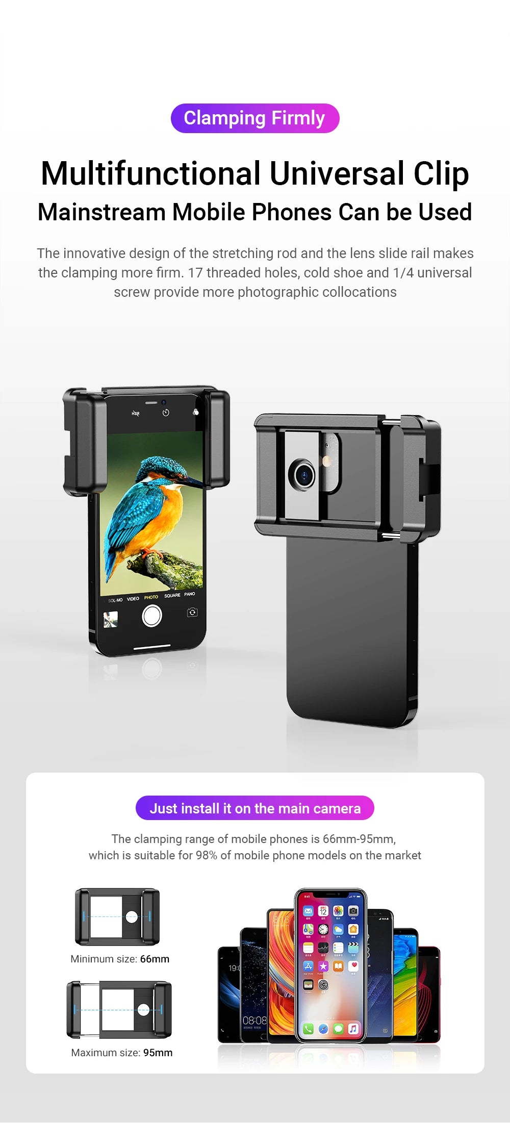 60X Smartphone Telephoto Telescope Lens with Universal Clip