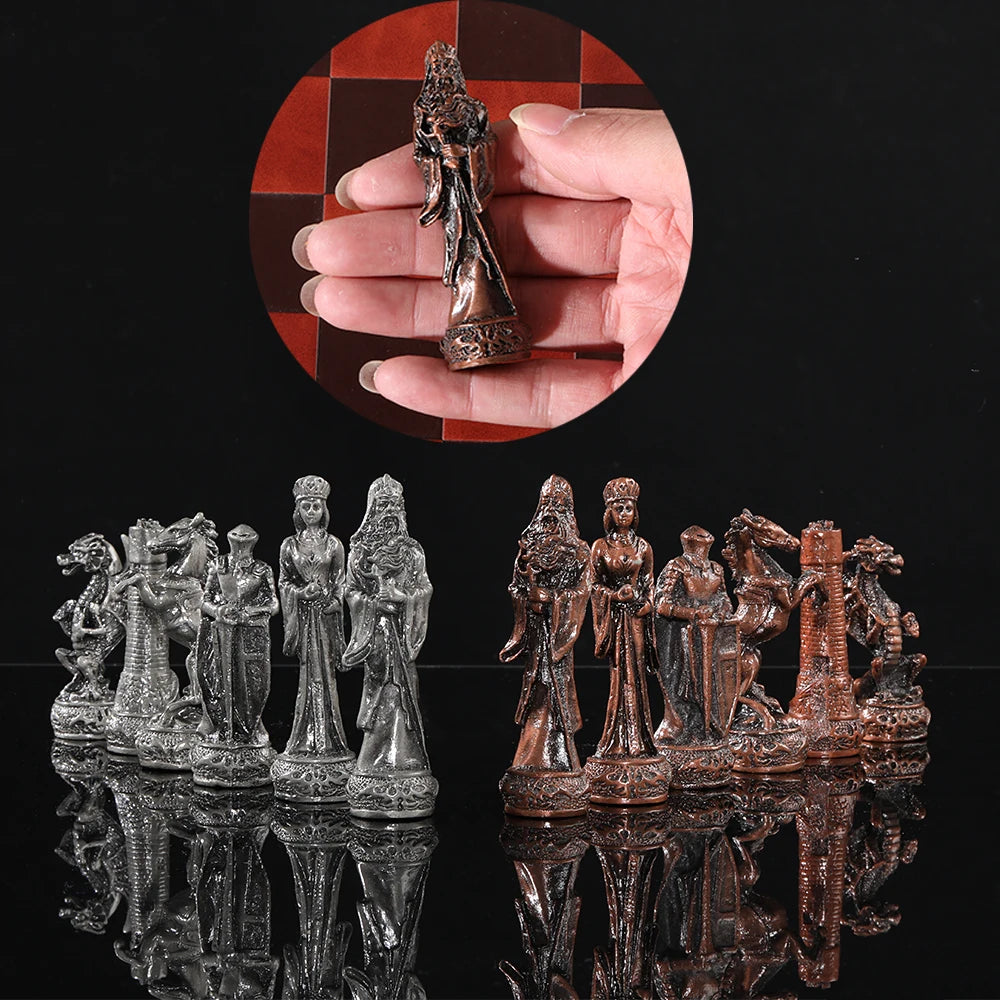 Luxury Metal Chess Set with Leather Board – Dragon Soldier Theme