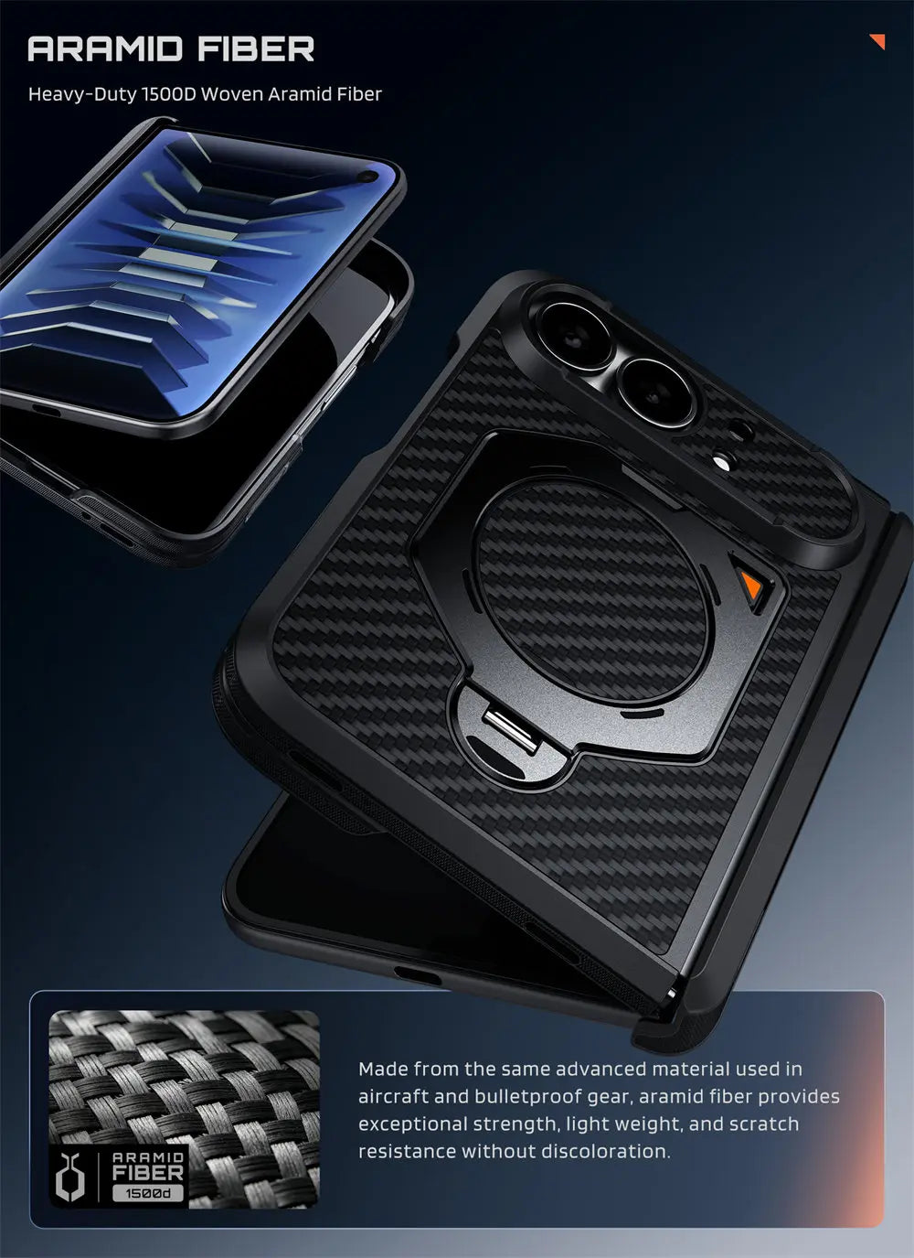 Rugged Aramid Fiber Phone Case with 360 Degree Magnetic Ring Stand and Clear and Privacy Screen Protectors for iPhone Duo