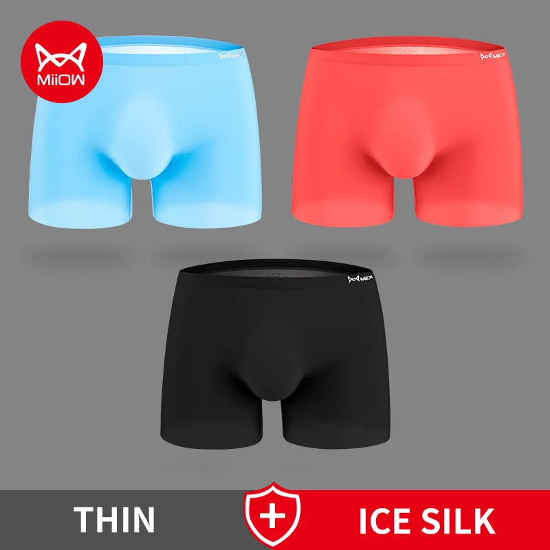 3-Pack Men’s Seamless Graphene Ice Silk Boxer Shorts – Antibacterial & Breathable