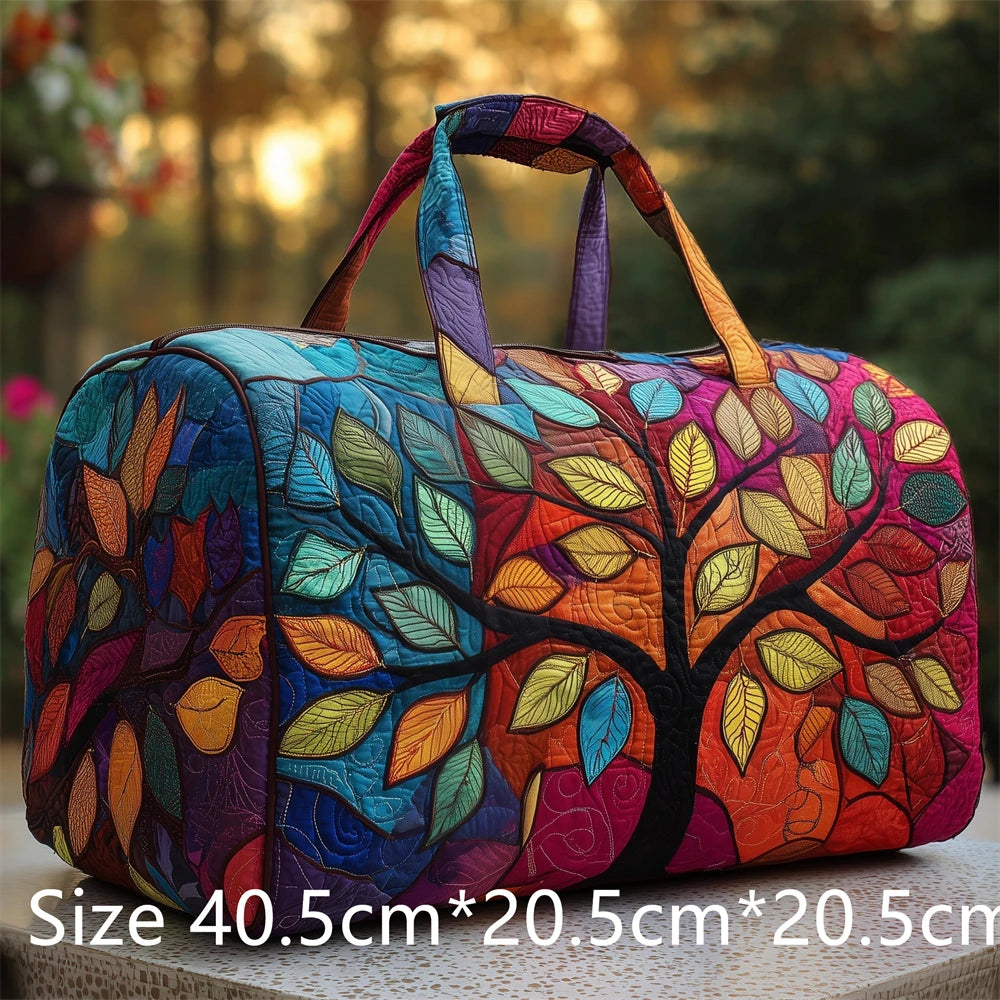 Vibrant Tree of Life 3D Quilted Duffel Bag Colorful Rainbow Leaves Print Travel Weekender Artistic Boho Gym Yoga Bag Men Women