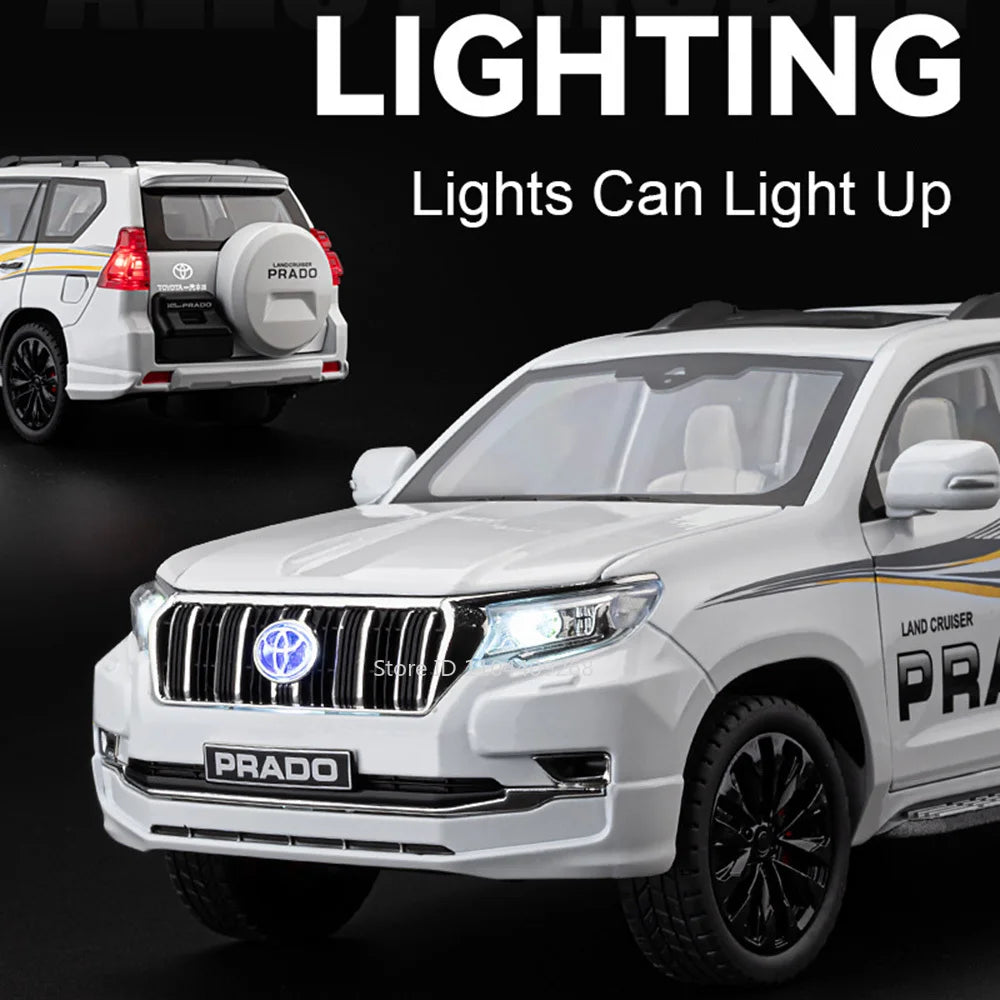 1:18 Large Size Prado SUV Model Toy Car Doors Opened Metal Diecast Shock Absorption Music Light Vehicles Models Birthday Gifts