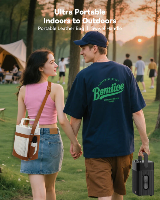 Portable Karaoke Machine with 2 UHF Wireless Microphones, Bluetooth Speaker with Leather Bag, IPX4 Waterproof, 18H Playtime, Extra Bass Sound