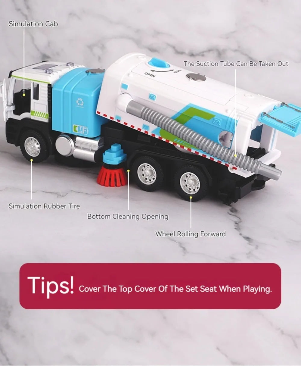 1:50 Electric Vacuum Cleaner Sweeper Garbage Truck Model Toy Alloy Diecast Light Sound Engineering Vehicle Gifts for