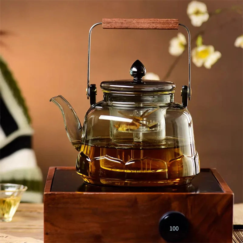 1000ml Lotus Shape Heat-resistant Glass Teapot With Tea Strainer Infuser  Steaming and Boiling Flower Puer Kungfu Beam Tea Pot