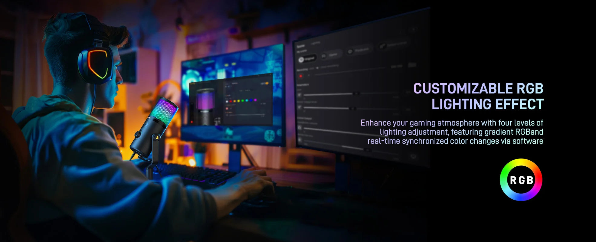 DM50 USB Microphone for Gaming Streaming Podcast Professional Studio Recording Condenser Mic with 3 PolarPatterns Software