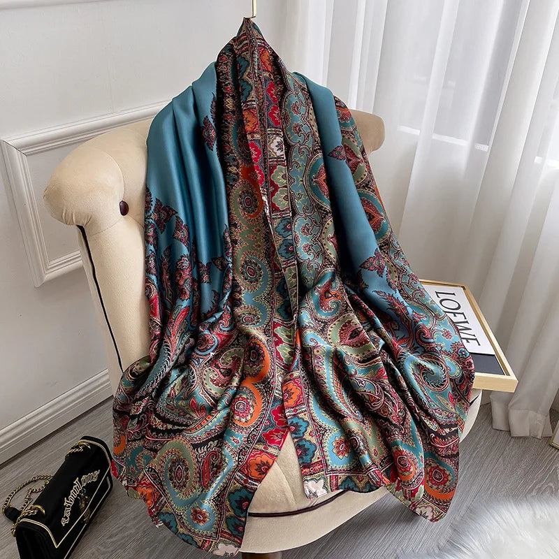 Women Summer Silk Scarves Shawl Lady Wrap Soft Female Echarpe Designer Beach Stole Bandana foulard muffler