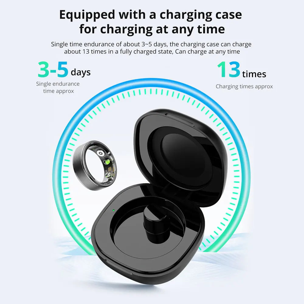 R03 Smart Ring Charging Case Men Women, Battery Life 39 Days, Health Monitor, IP68 & 5ATM Waterproof, Multi-sport Mode