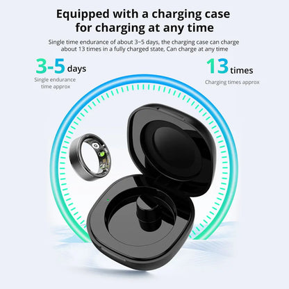 R03 Smart Ring Charging Case Men Women, Battery Life 39 Days, Health Monitor, IP68 & 5ATM Waterproof, Multi-sport Mode