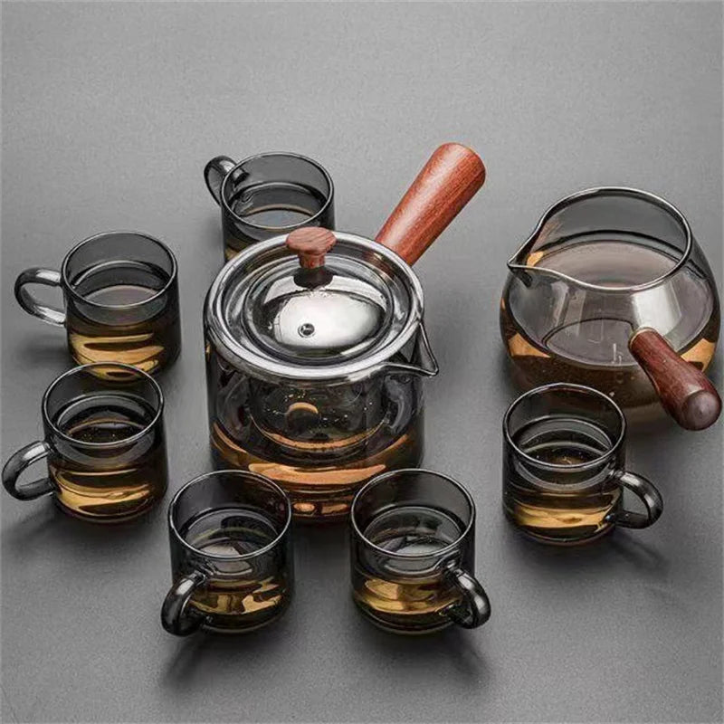 6pcs/Set 80ml High Borosilicate Black Small Glass Teacup Chinese Kung Fu Tea Flower Tea Water Cup Tea Set Accessories Teaware