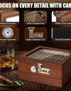 Cigar Humidor Cedar Wood Humidor Cigar Box Glass Top Desktop Humidor with Front Hygrometer Humidifier Divider Accessories Drawer