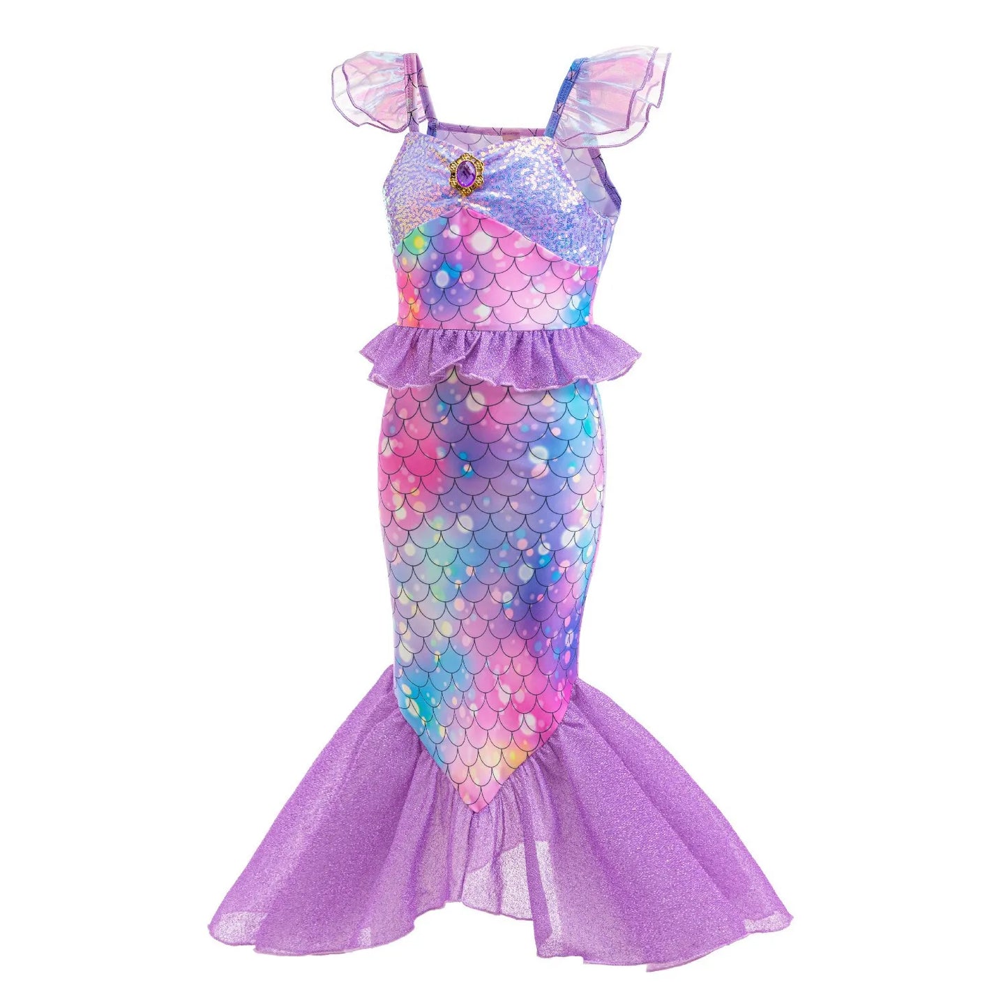 Ariel Mermaid Dress Gown Fashionable Princess Roleplay Costume for Girls