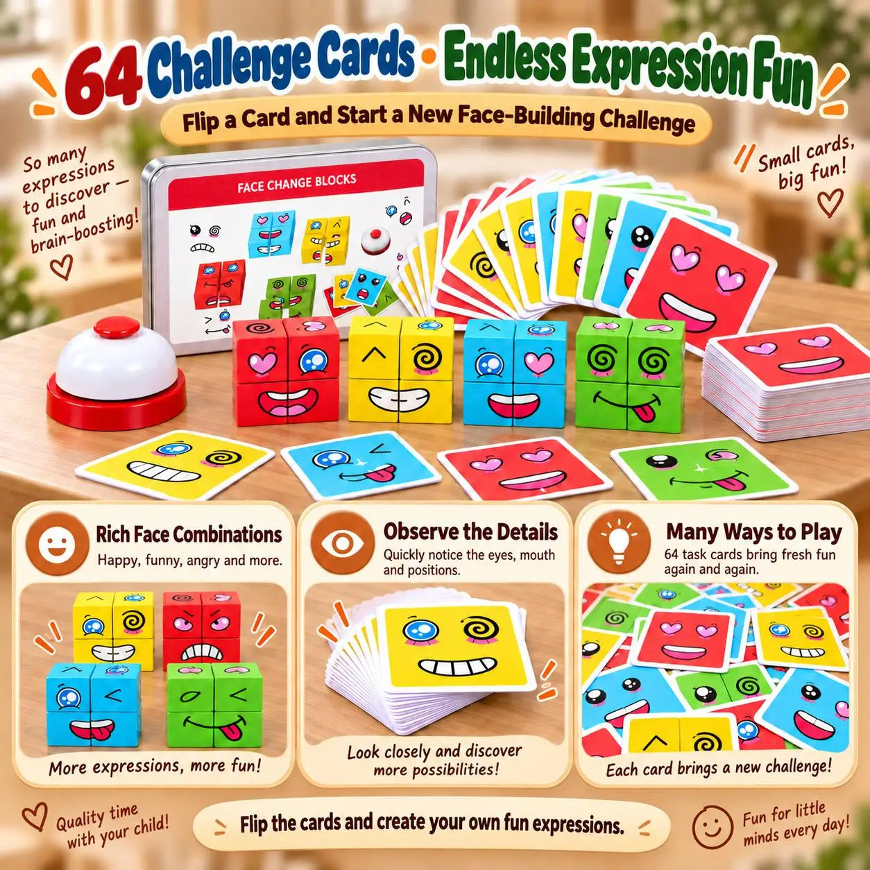 Wooden Facial Expression Matching Cube Puzzle