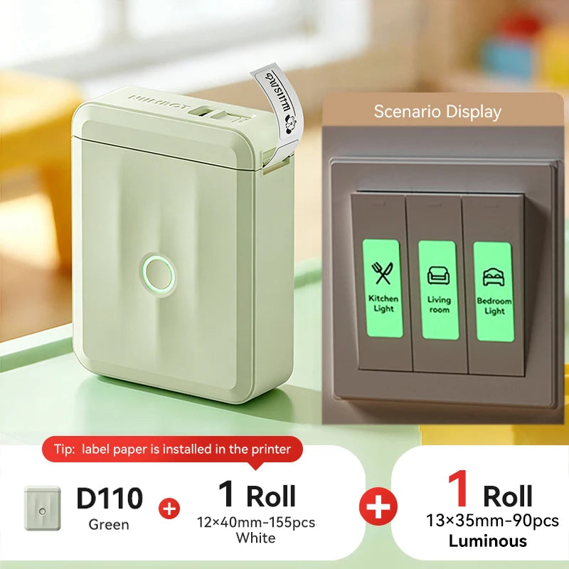 D110 Mini Portable Thermal Label Printer, Bluetooth Smart Label Maker with Adhesive Tape, Inkless 203 DPI for Home, Office & School