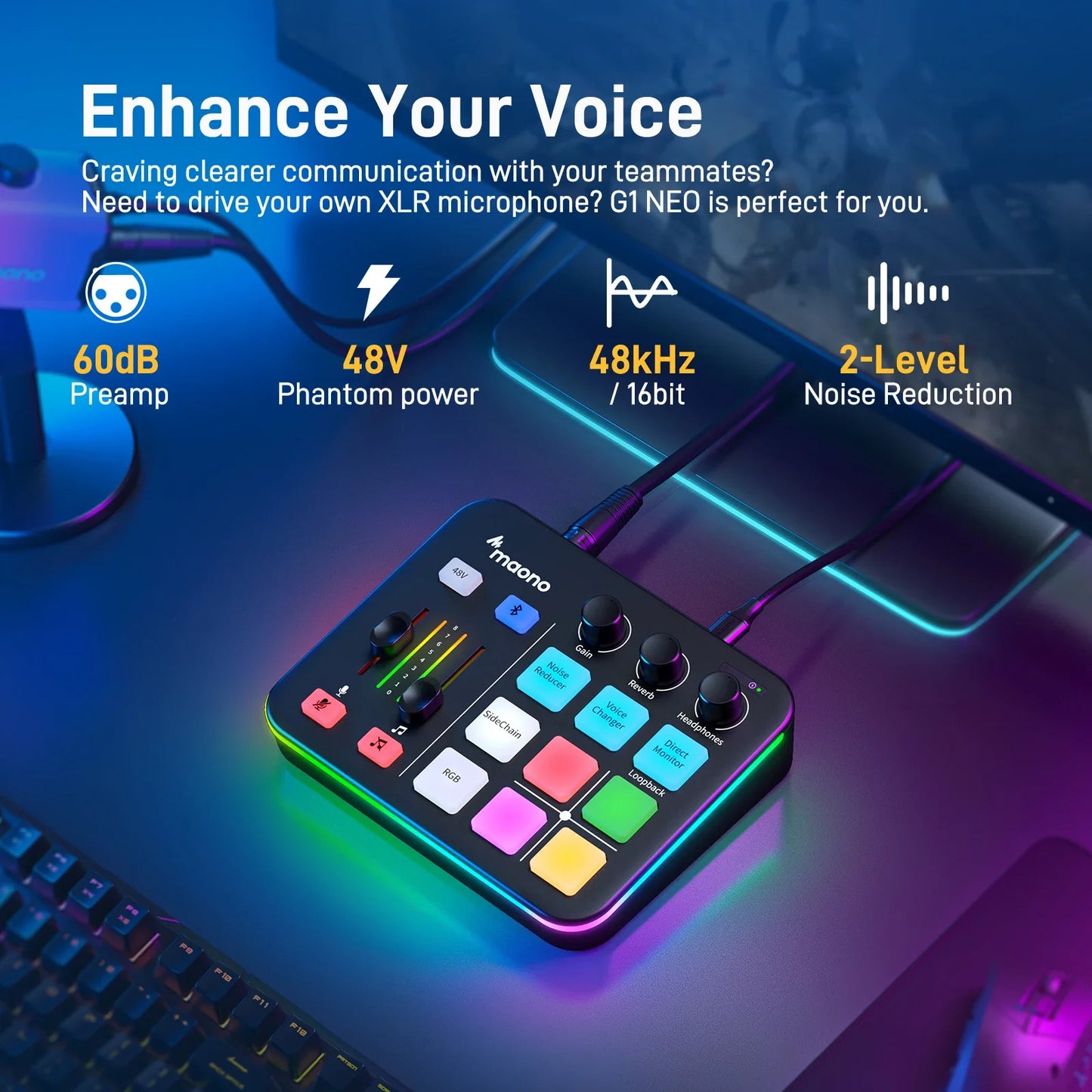 G1 NEO interfaz de audio Audio Mixer g1,Custom Sound Effects,XLR Audio Interface,for Gaming Voice,Podcast