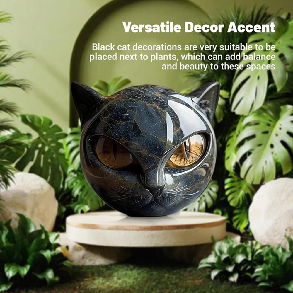 Room Embellishment Finish Home Decor Amber Eyes Black Cat Figurine Resin Ornament Halloween Office Bookshelf Decor