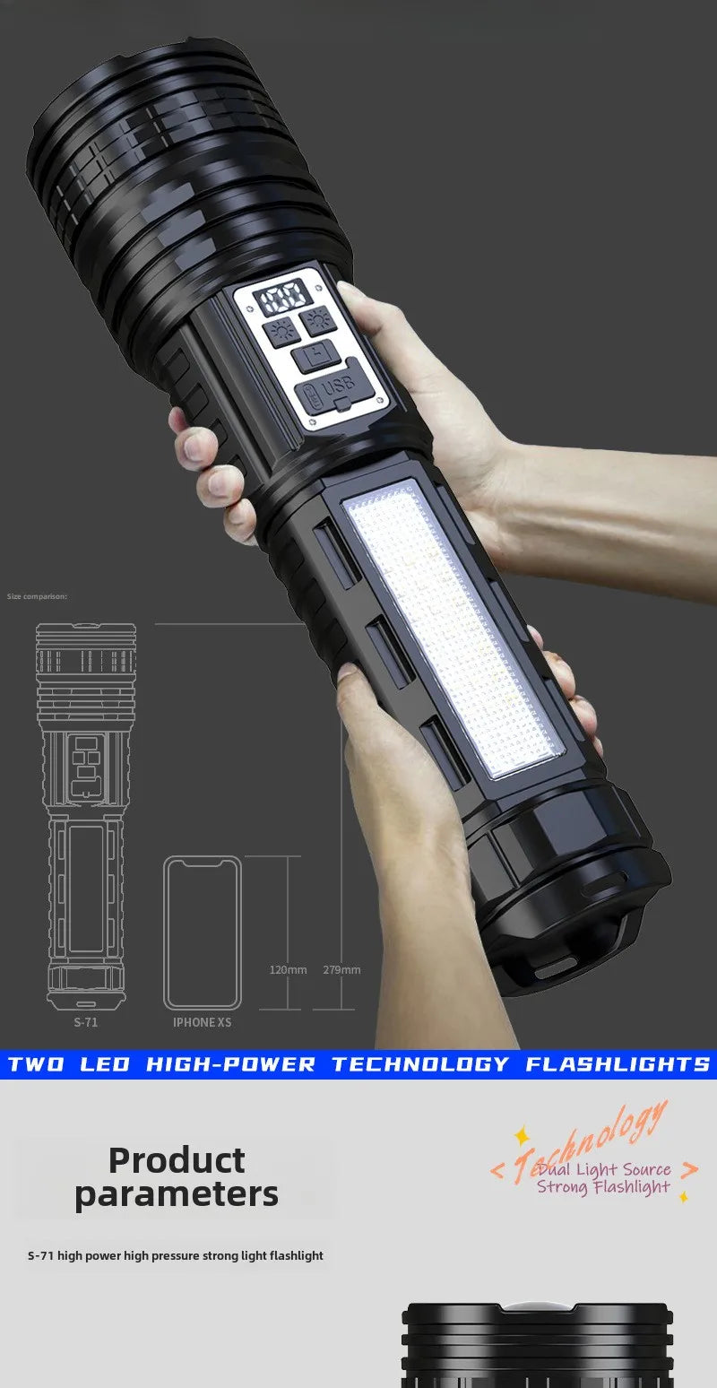 100000LM Dual Laser Flashlight White & Yellow Beam Rechargeable Zoom Tactical Torch with COB Side Light