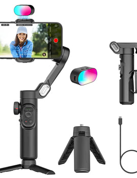Gimbal Stabilizer for Smartphone iPhone Video Recording  Fill Light 3-Axis Foldable Android Gimble