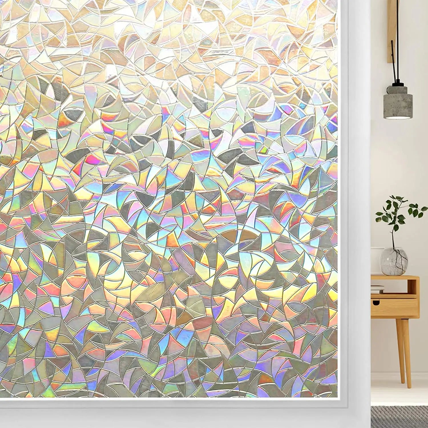 Wide 75/90 cm 3D Vinyl Window Privacy Film, Heat Insulation Rainbow Window Films, UV Protection Decorative Glass Stickers