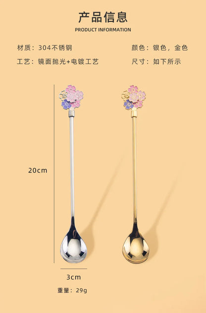 304 Stainless Steel Spoon Cherry Blossoms Spoon Coffee Dessert Spoon Christmas Gifts Tableware Decoration Tea Spoon