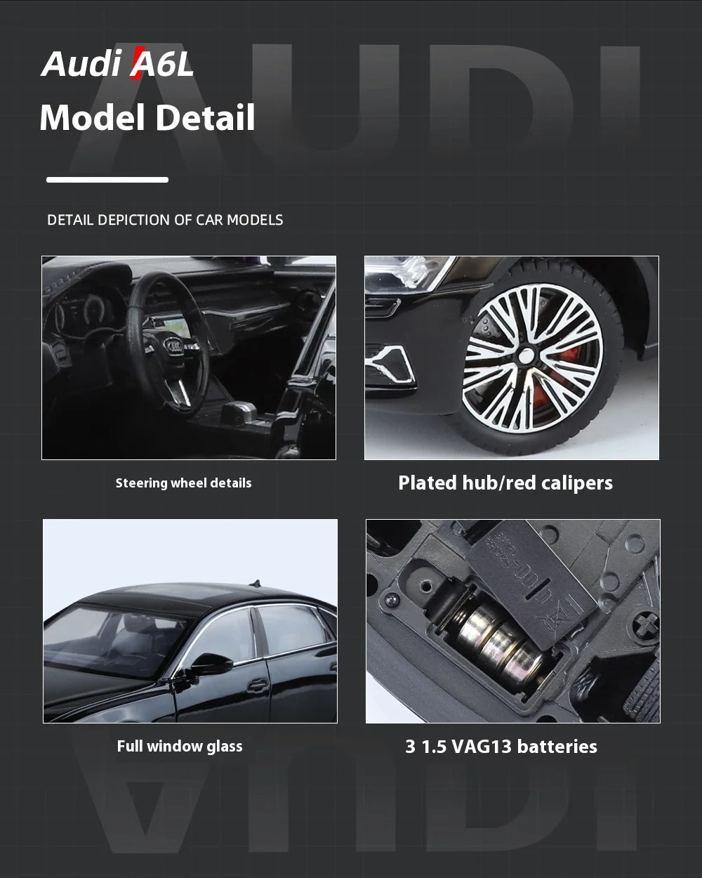 1:24 Audi A6 Alloy Diecast Vehicles Model Car Miniature Metal Sound Light Ornaments Gifts Collections Hobby Decoration Christmas