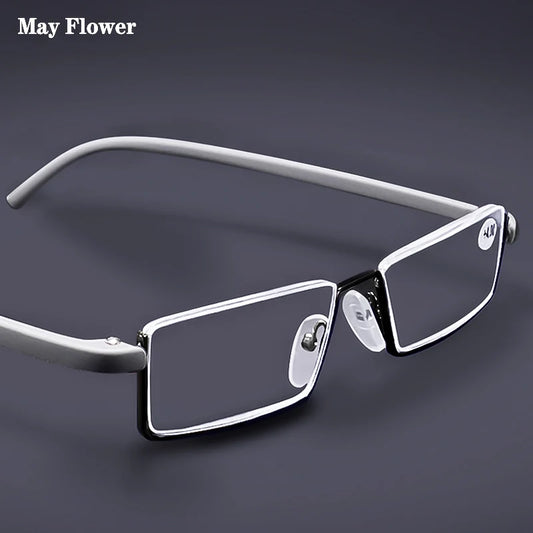 Blue Half Frame Reading Glasses with Alloy Frame and TR90 Temples