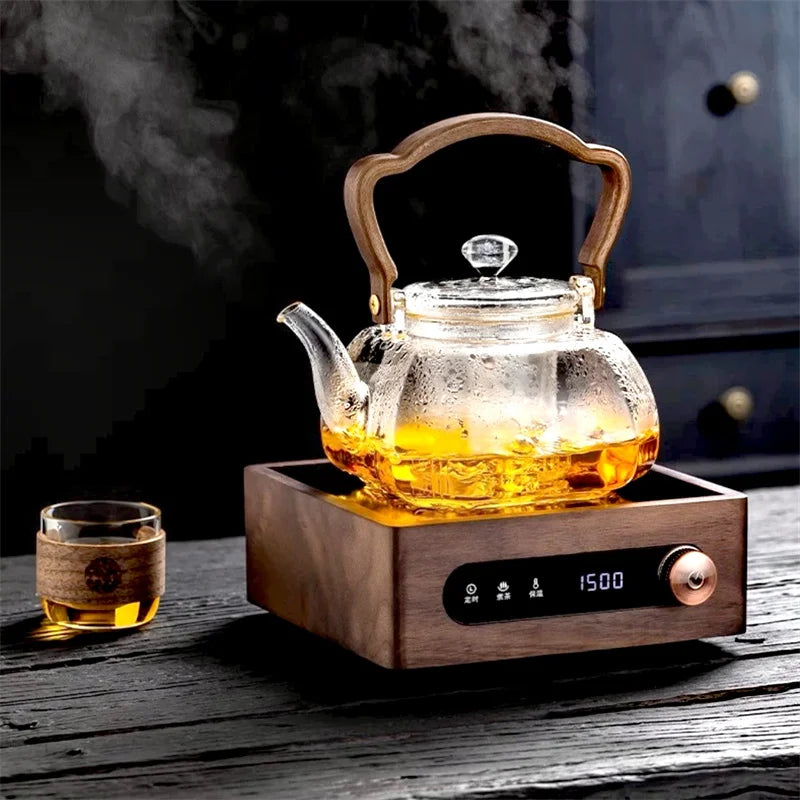 1000ML Octahedral Heat Resistant Glass Teapot Steaming and Boiling Dual-use Lifting Beam Tea Pot Glass Kettle Kung Fu Tea Set