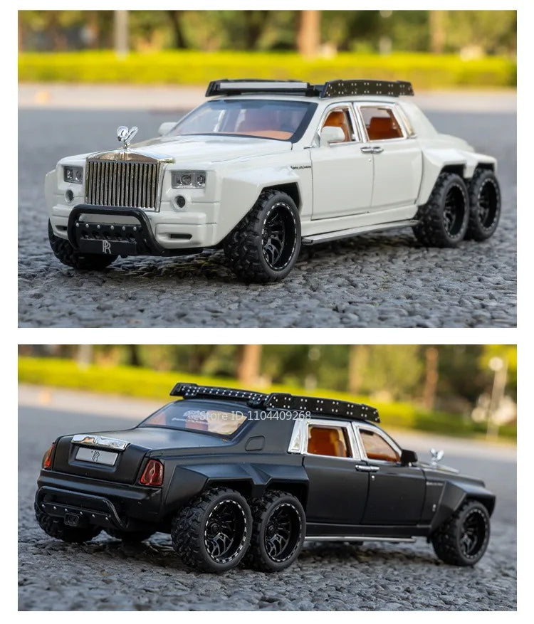 1:32 Scale Rolls-Royce Phantom 6x6 Wraith Car Model Toy Diecast Metal Alloy Off-Road Vehicle Models Sound Light Gifts