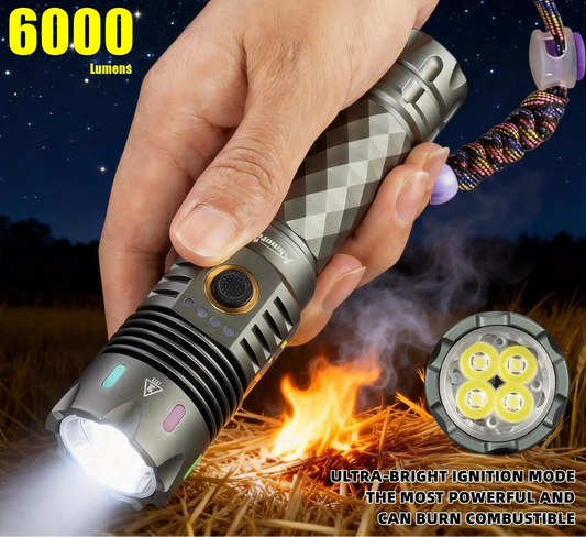 6000 Lumen Rechargeable LED Flashlight With Magnetic Base