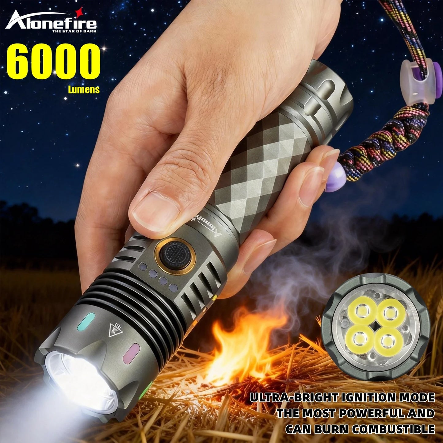 6000 Lumen Rechargeable LED Flashlight With Magnetic Base