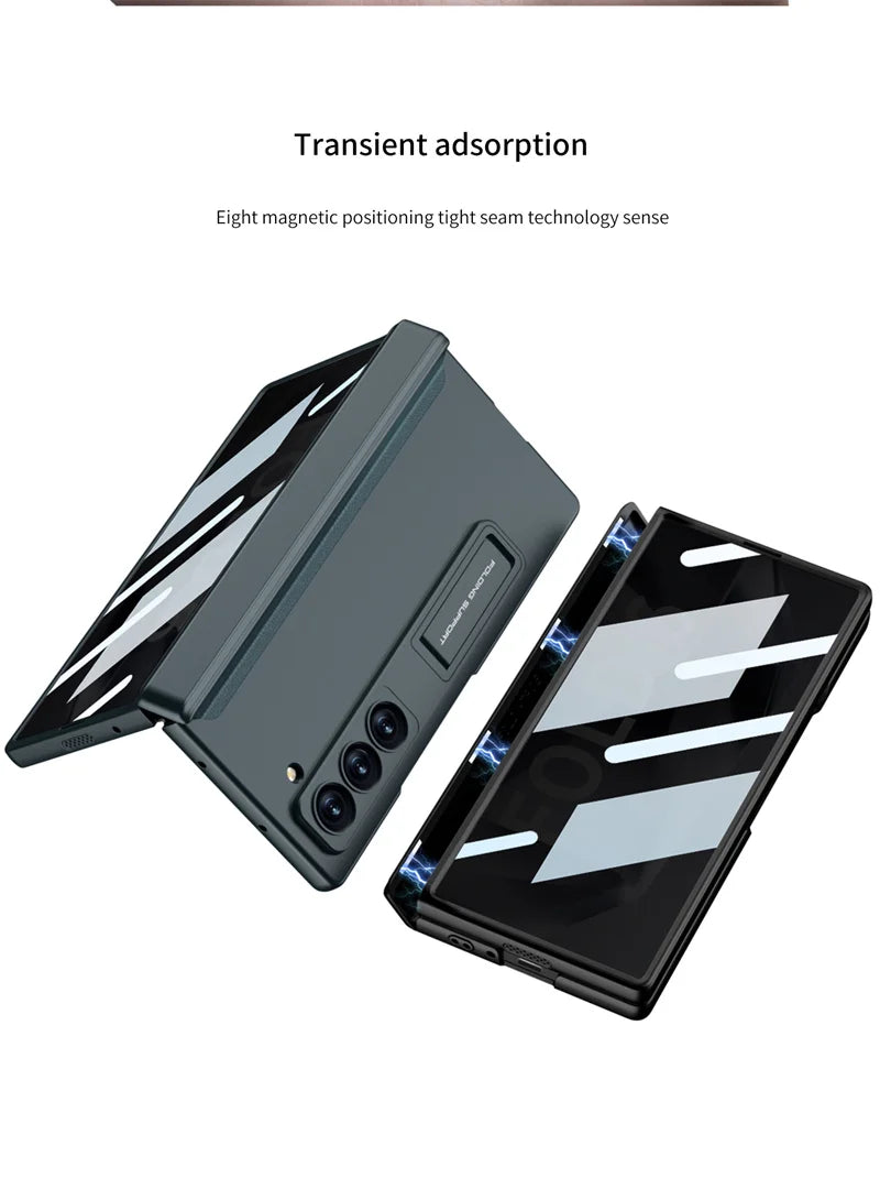 Luxury  Hinge Case for Samsung Z Fold 6 3 4 5 Case with Anti-peeping Glass All-inclusive Shockproof Shell Case
