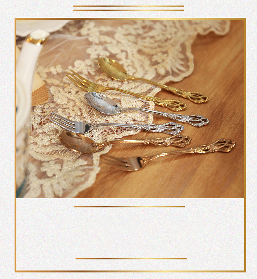 Stainless Steel Small Spoon Gold Royal Mini Spoon Fork for Dessert Coffee Fruit Tea Western Tableware Silverware Gift Home Docor