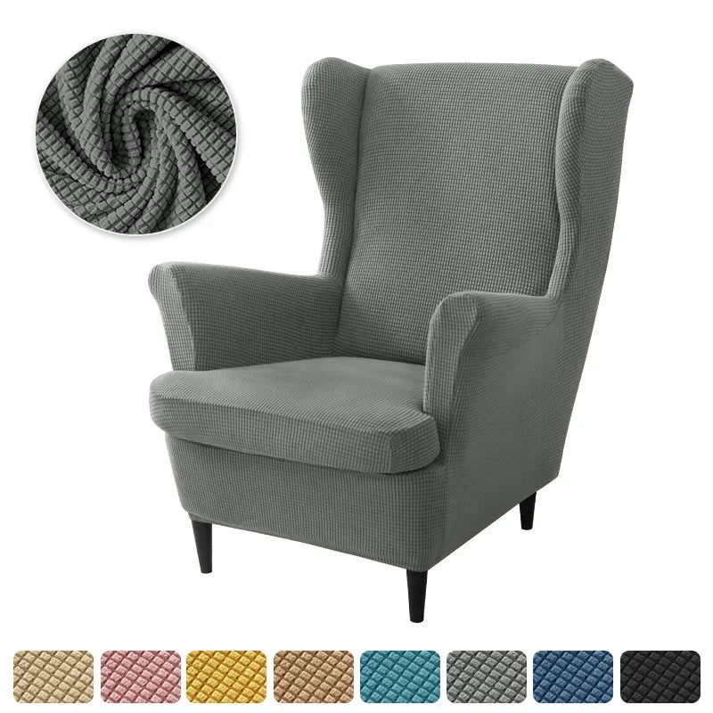 Polar Fleece Stretch Wing Chair Cover Elastic Single Wingback Chairs Covers with Seat Cushion Cover Relax Armchair Slipcovers