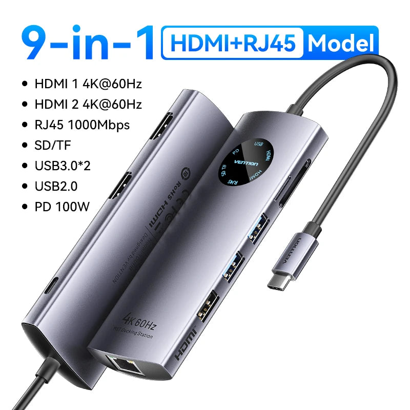 MST Docking Station Type C to HDMI DP 4K 60Hz RJ45 USB 3.0 HUB PD 100W USB C Splitter for PC Laptop Macbook Tablet