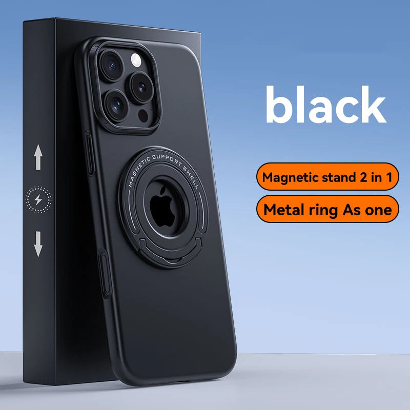 For Magsafe  Solid Color Matte Car Holder Shockproof Phone Case for iPhone 15 Pro Max 14 Pro Max Plus Back Cover