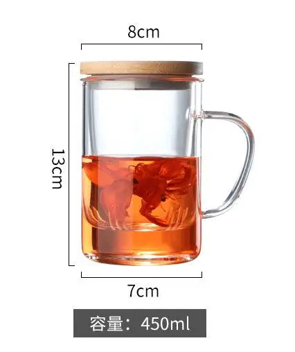 Creative Glass Tea Infuser Cup With Filter Transparent Flower Teacup  Handle Bamboo Lid Heat-resistant Fruit Tea Mug Drinkware
