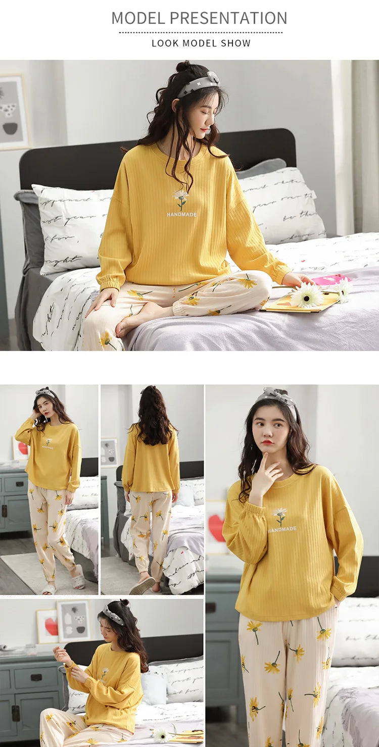 Women’s Winter Corduroy Cotton Pajama Set – Cute, Comfortable, Loose Long Sleeve Loungewear