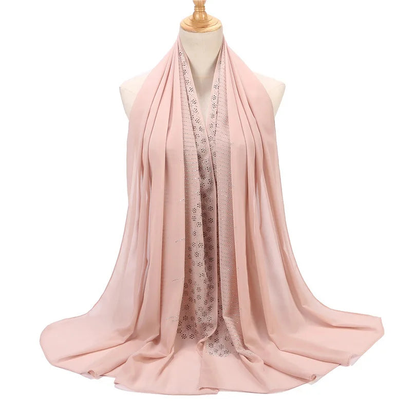 Tassel Diamond Muslim Hijabs Luxury Sequin Chiffon Scarf For Women Dress Abaya Hijab Veil Scarf Long Shawls Turban