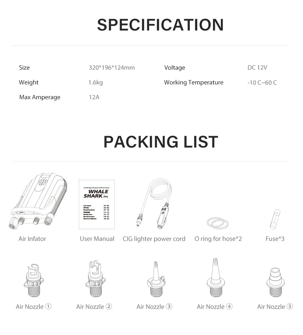 Electric Kayak Pump for Inflatable Boats 20PSI Stand Up Paddle Board Surfing Board with Nozzles Sup Pump