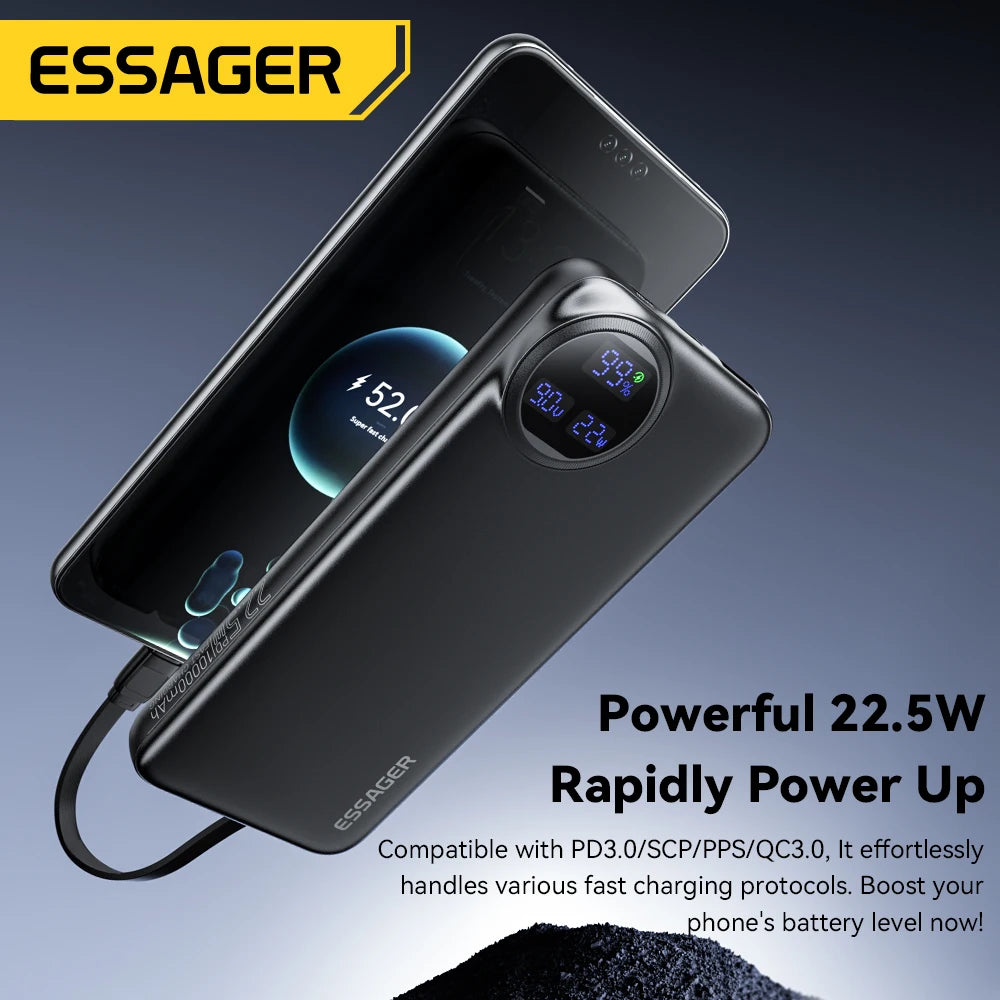 20000mAh Power Bank 22.5W Fast Charging with Built-in Cables Digital Display Portable Charger for 4 Devices