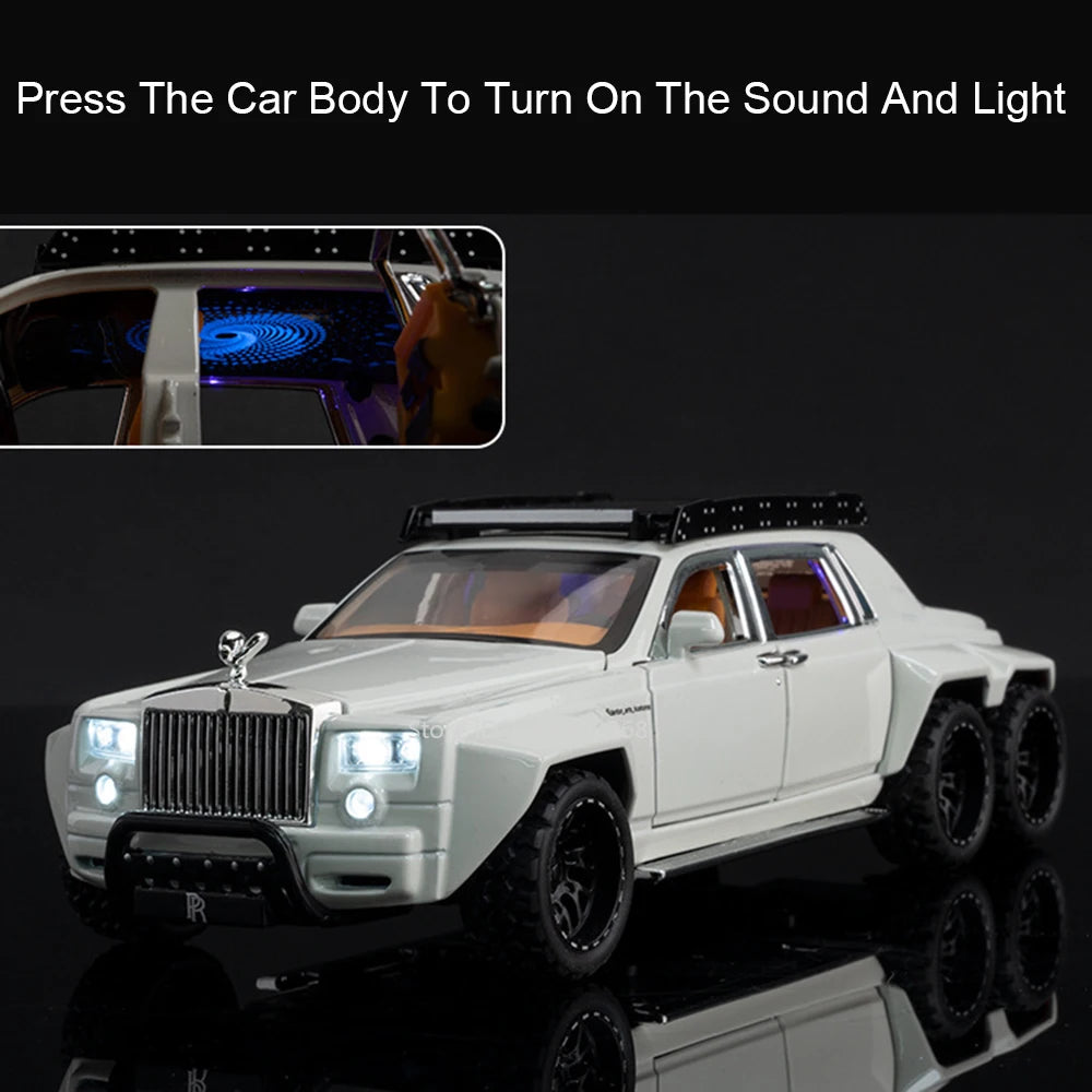 1:32 Scale Rolls-Royce Phantom 6x6 Wraith Car Model Toy Diecast Metal Alloy Off-Road Vehicle Models Sound Light Gifts