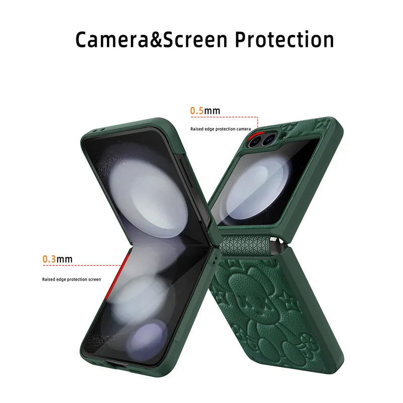 Cute Bear Folding Screen Phone Case For Samsung Z Flip 3 4 5 Folding Hinge Center Axis Case Film Integrated Phone Case