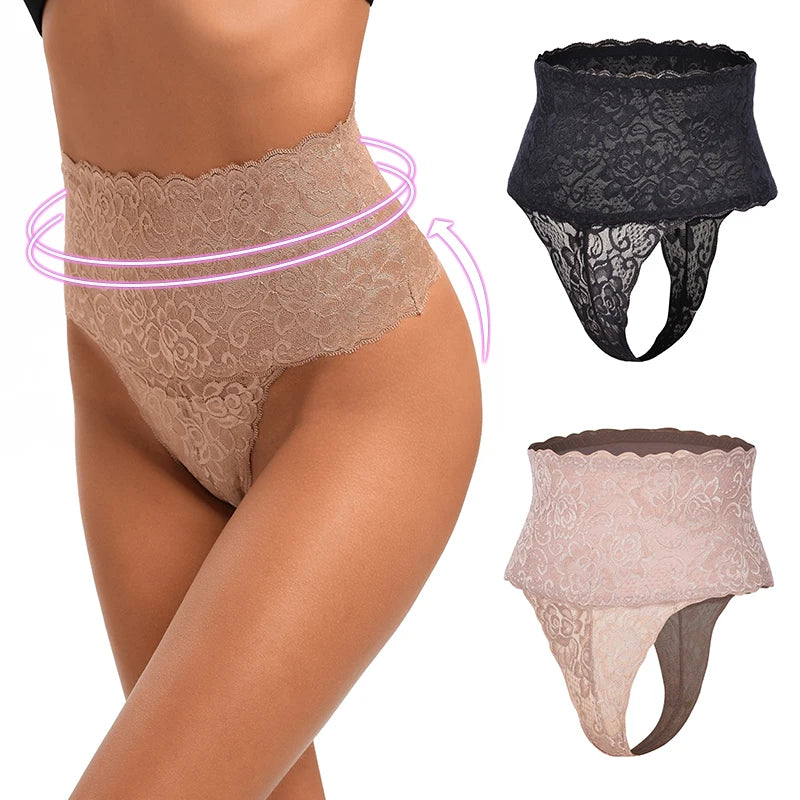 High Rise Body Shaper Shorts Shapewear Thong for Women Floral Lace Panties Tummy Control Slimming Seamless Underwear Butt Lifter