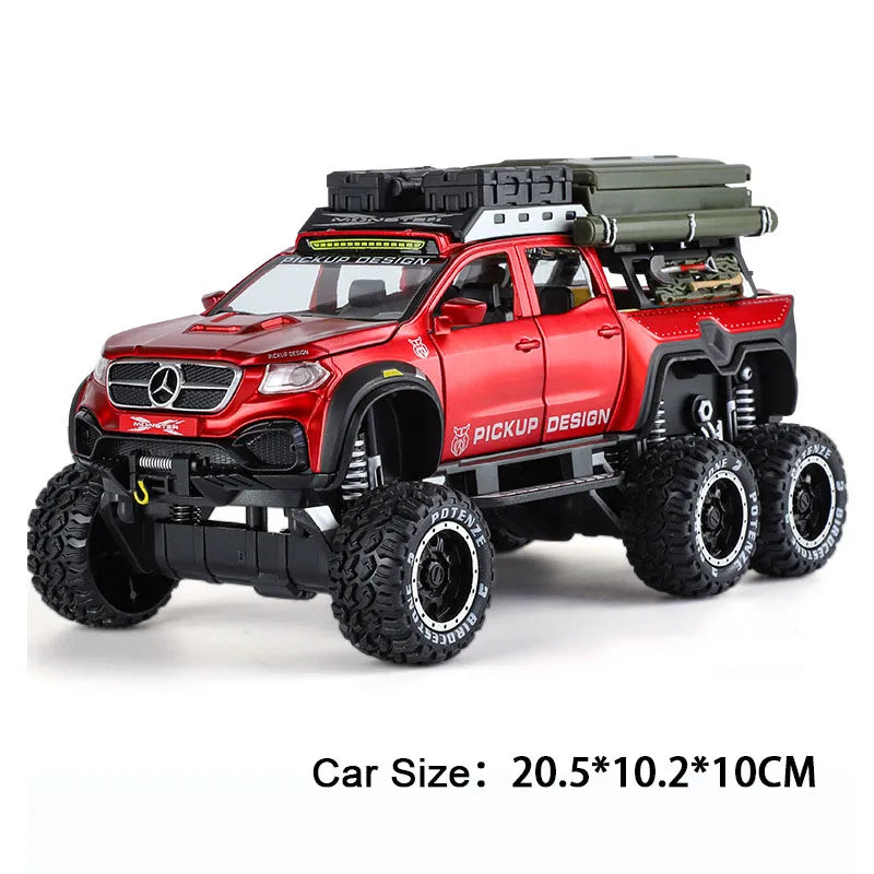 1:28 Scale X-Class 6x6 UNIMOG Motorhome Camping Car Model Toy Shock Absorption Sound Light Pull Back Off-road Vehicles Boys Gift